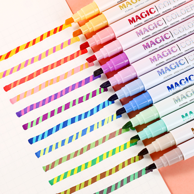 Pastel Highlighter Set Double Ended - 12本の両端マジック変色蛍光ペンセット、学生日記スクラップブック絵画DIY作成、教室およびオフィスS