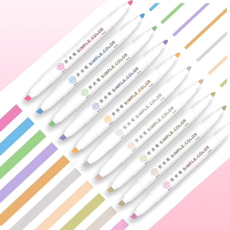 Pastel Highlighter Set Double Ended - パステルカラー蛍光ペン、デュアルチップ蛍光フックペン、カラーマークペン、ジャーナリング用のかわいいマーカー、日本の文房具、5個